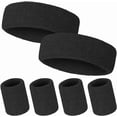 thumbnail image 1 of Juego de bandas para el sudor, 2 diademas y 4 muñequeras de nailon para entrenamiento, absorbentes, antideslizantes, elásticas para la cabeza y las muñecas, 1 of 9