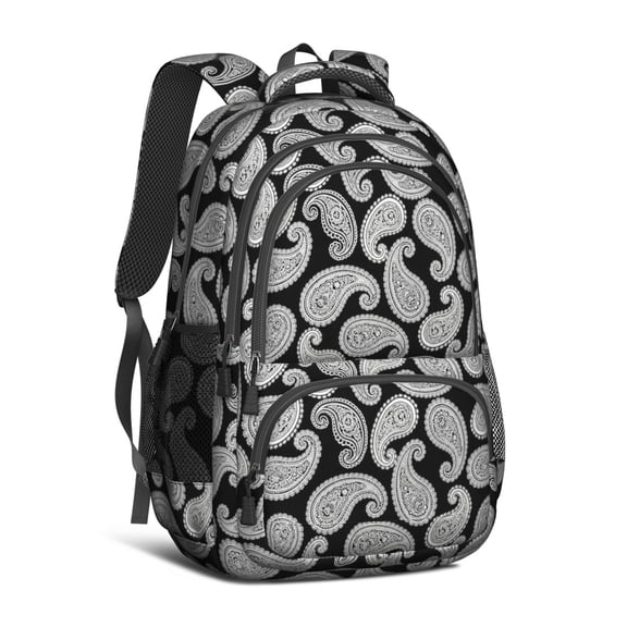 Paisley and Damask Black Pattern Cute School Backpack Bag with Padded Back and Adjustable Shoulder Straps 16.9 X 12.6 X 5.9 Inches