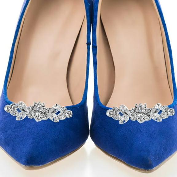 LITINKIMI 2Pcs Charming Rhinestone Shoe Decorations Elegant Silver For Women Valentine's Day