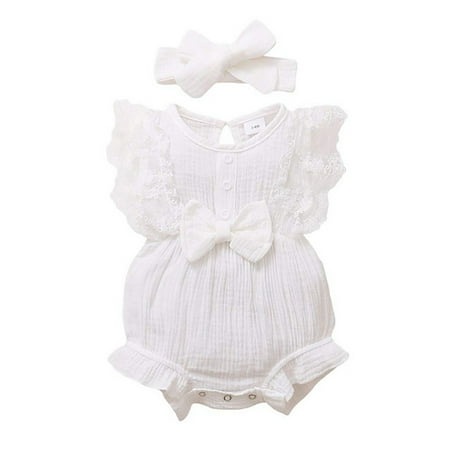 

Rovga Baby Girls Clothes Infant Toddler Solid Color Jumpsuit Summer Round Neck Sleeveless Romper Weekend Fashion Daily Wears White 3-6 Months