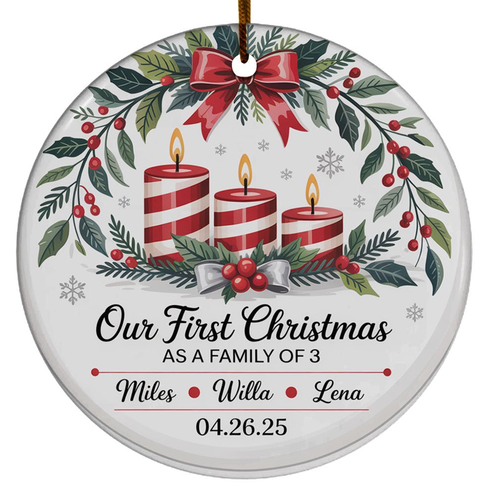 Family Candle of 3 Christmas Ornament Gift for New Dad Mom Baby, Ornament Our First Christmas As A 2025, Three Gift