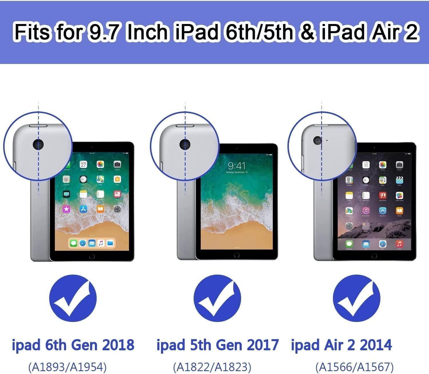 SUPNICE Rugged Case for iPad 9.7 Inch 2018/2017, 3 Layer Hybrid Shockproof [360 Rotating Stand] [Hand Strap] [Pencil Holder] Kids Case, iPad 6th Generation Case, iPad 5th Generation Case, Pink