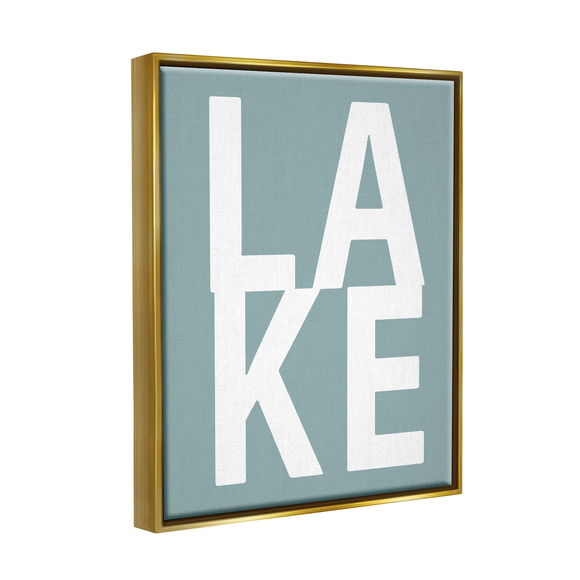 Stupell Lake Phrase Turquoise Letters Landscape Painting Gold Floater Framed Art Print Wall Art