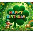 thumbnail image 3 of Green Shamrock Happy Birthday Banner with Rainbow Decoration for St Patrick's Day Celebration Party Photo Background, 3 of 7