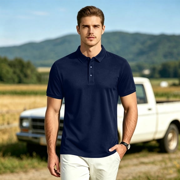 Quick Dry Polo Shirts for Men Short Sleeve Breathable Pique Knet Golf Business Casual Top Lightweight Athletic T-Shirt Summer Navy S