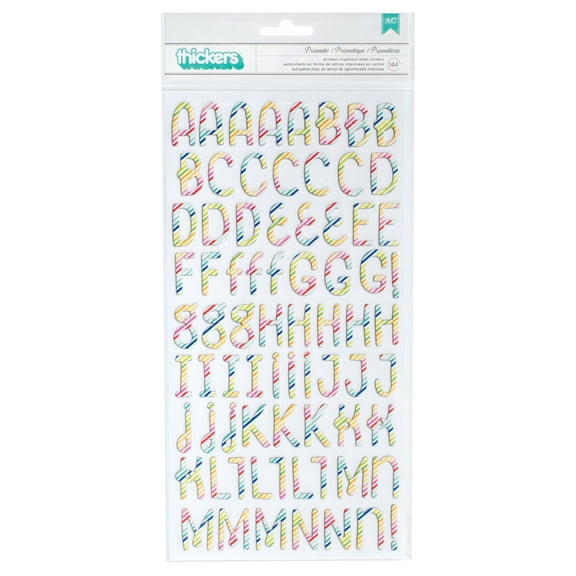 Pebbles Fun In The Sun Thickers Alpha Stickers 5.5"X11" 2/Pk-Prismatic/Multi Stripe Chipboard