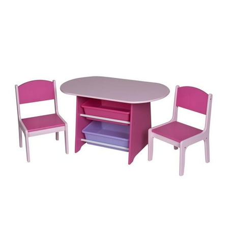 - D2D Technologies Childrens Oval Table with 2 Chairs & 2 Storage Bins - Pink