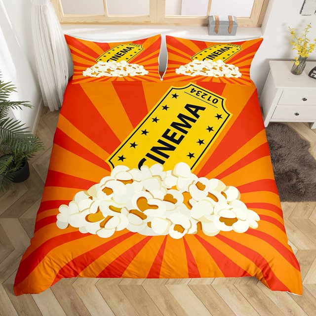 Popcorn Bedding Sets Queen Cinema Tickets Duvet Cover for Kids Boys