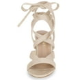 thumbnail image 3 of BLISSFUL STEP Women's Open Toe Crisscross Lace Up Block Heel Sandals Beige 8.5, 3 of 7