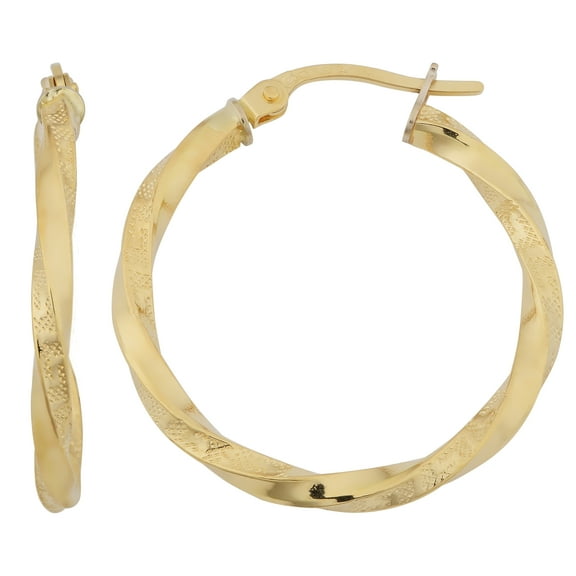 KoolJewelry 18k Yellow Gold 2mm Greek Key Twisted Hoop Earrings