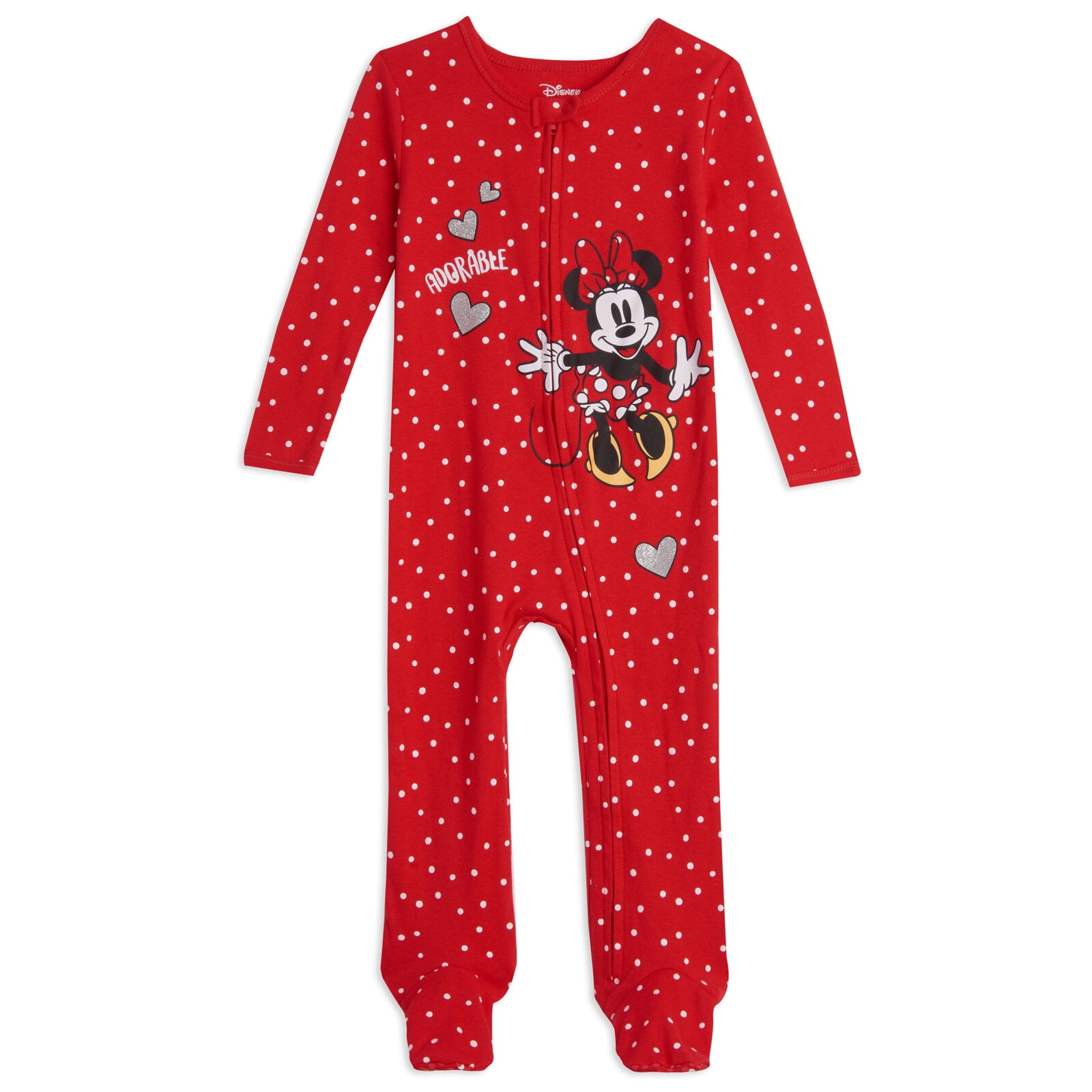 Disney Minnie Mouse Baby Girls' 2-Pack Footed Sleep N' Play Coveralls Minnie Grey Red