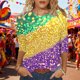 thumbnail image 1 of Xuyuer 2025 Womens 3/4 Sleeve Tops Mardi Gras and Christmas Costumes Fashion Round Neck Blouse, 1 of 6