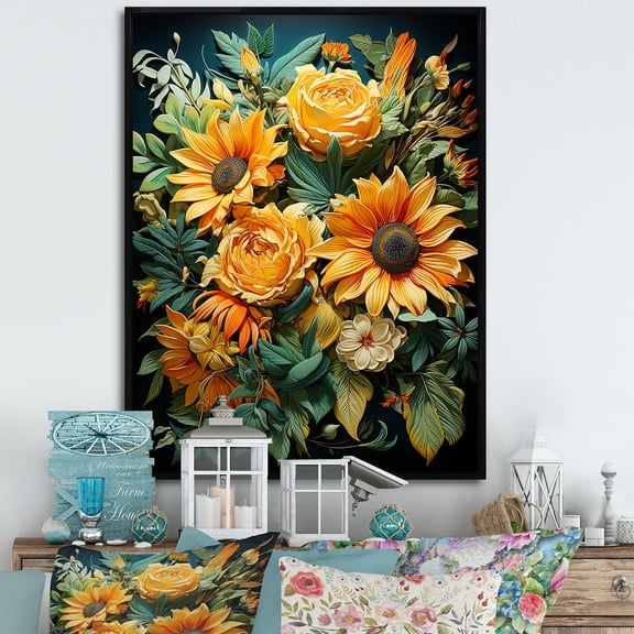 Designart "Lifelike Sunflower Splendor" Sunflowers Floater Framed Canvas Wall Art