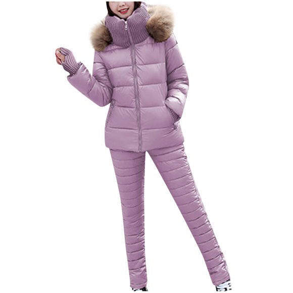 CEHVOM Women's Fashion Winter Keep Warm Ski Suit Loose Coat Trousers Keep Warm Hooded Jacket Clearance