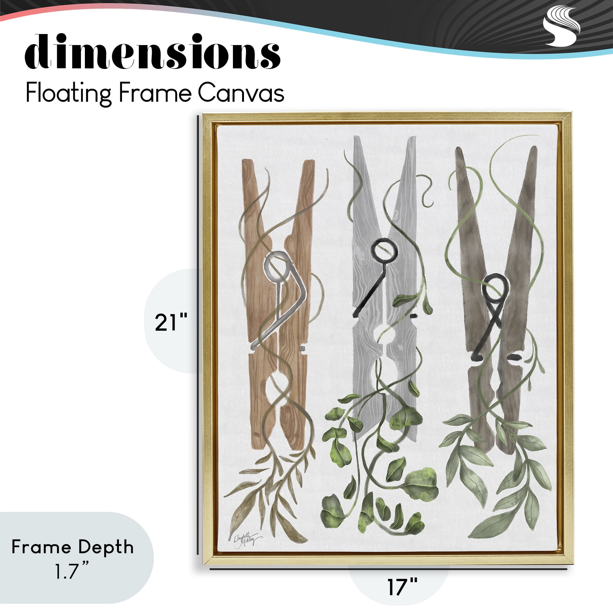 Stupell Industries Ivy Wrapped Clothespins Gold Framed Floater Canvas Wall Art, design by Elizabeth Medley
