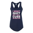 thumbnail image 2 of Wild Bobby, I Won't Quit but I Will Cuss the Whole Time Gym/Workout Women Racerback Tank Top, Navy, Small, 2 of 5