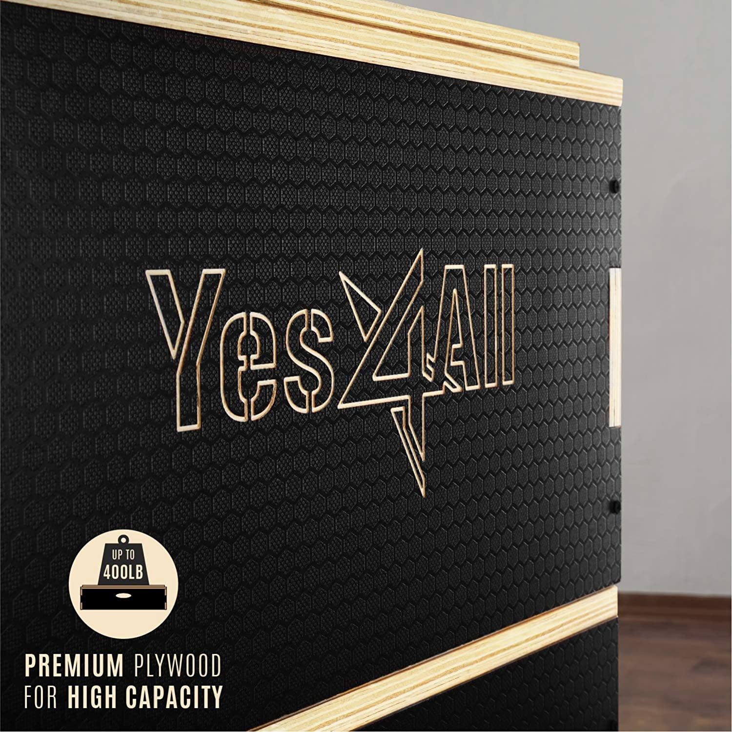Yes4All 8 in Stackable Wooden Plyo Box, with Anti-Slip Surface for Home Gym, Black