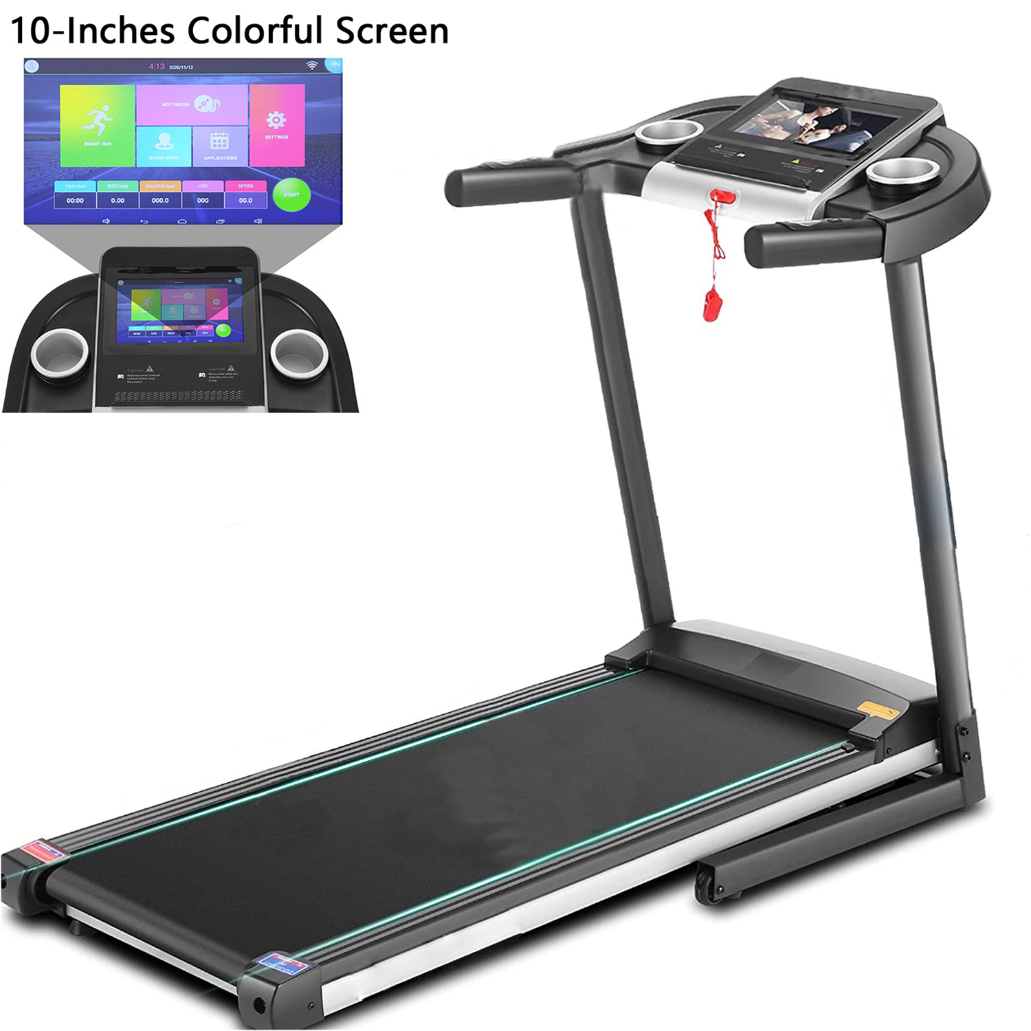 3.25HP Portable Home Treadmill, Folding Treadmill with 10" HD Screen