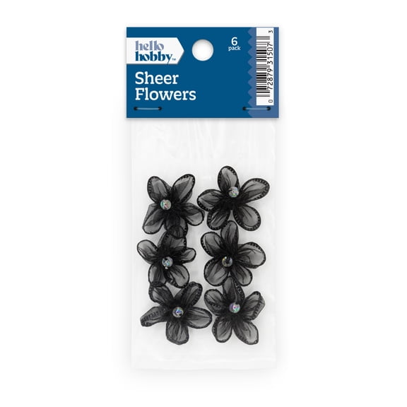 Hello Hobby Accessory Sheer Flowers, Black, 6 piece