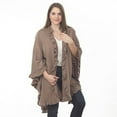 thumbnail image 3 of Ruffle Trim Knit Poncho-like Shawl Wrap. 44"x78". one Piece. Mocha, 3 of 3