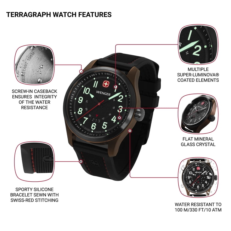 Wenger, Swiss Made Watch, Bronze and Black Ice, Black Silicone