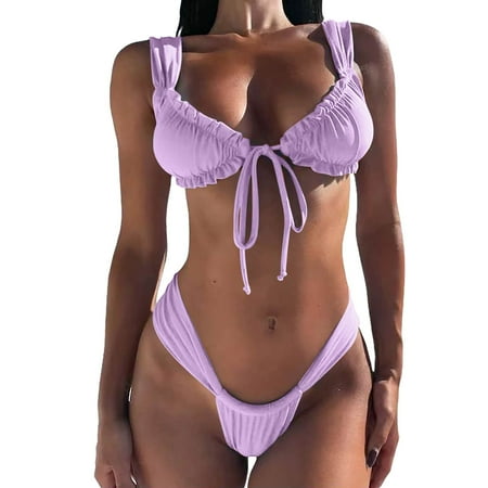 Yanyanz Bestselling Swimsuit  Women Thong Bikini Set String Two Swimsuits Sexy Ruched Brazilian Bathing Suit  Bathing Suit for Women  Modest Swimsuits for Women  B L