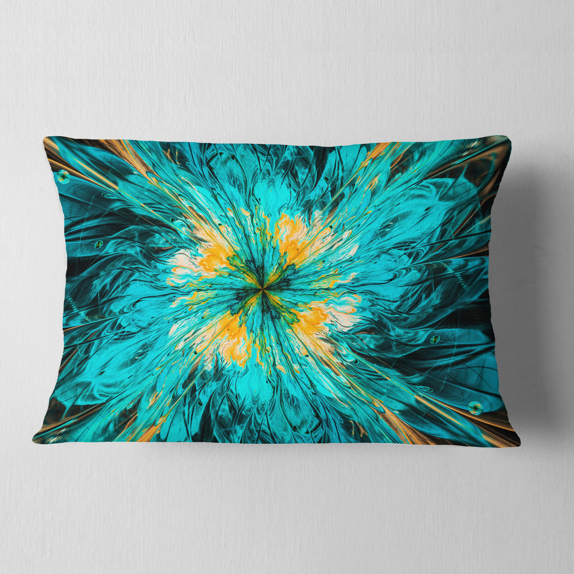 Designart Layered Blue Fractal Flower Petals - Floral Throw Pillow - 12x20
