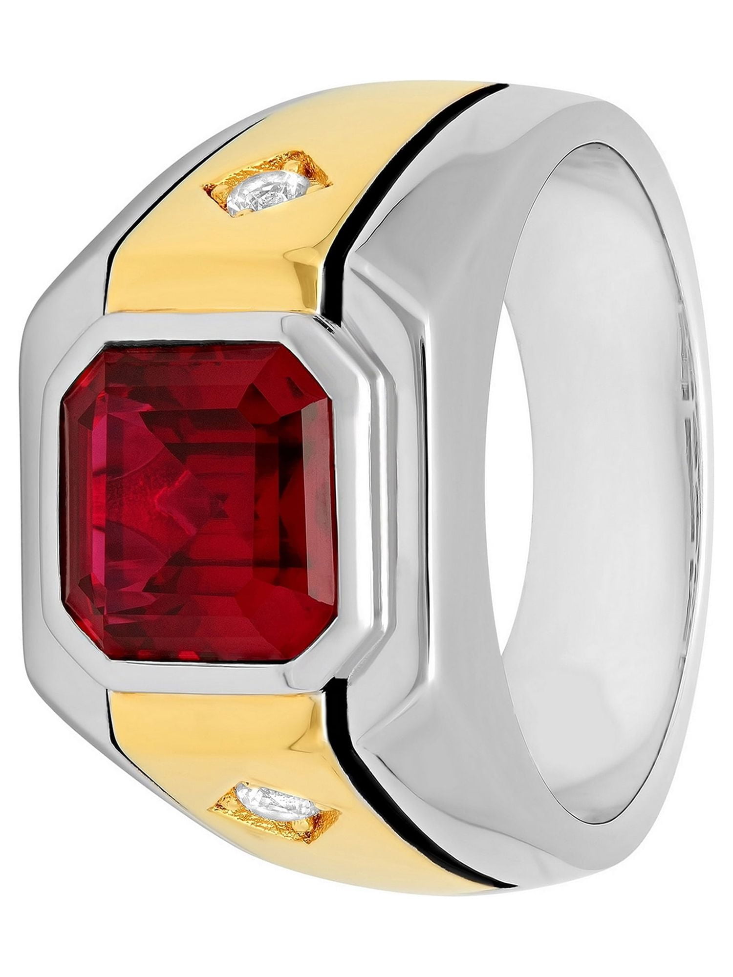Men's 14K Gold Plated .925 Sterling Silver Created Ruby and Created Sapphire Ring