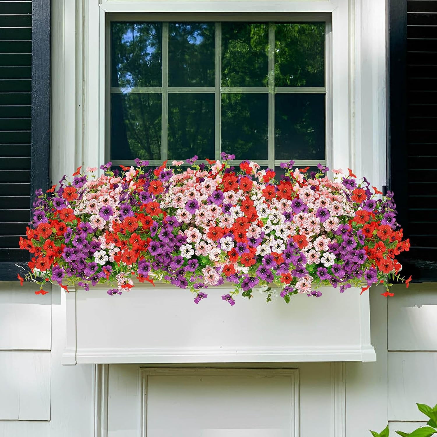 ZOELNIC 12 Bundles Artificial Fake Flowers Outdoors, Realistic UV Resistant Faux Plants with Silk Flowers for Outside Planters Window Box Front Porch Summer Decoration