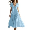 thumbnail image 2 of Robes en Coton et Lin pour Femmes 2025 Décontractées d'Été Amples à Manches Courtes Longues Maxi d'Été Plage Évasées Robe Bleu, 2 of 7