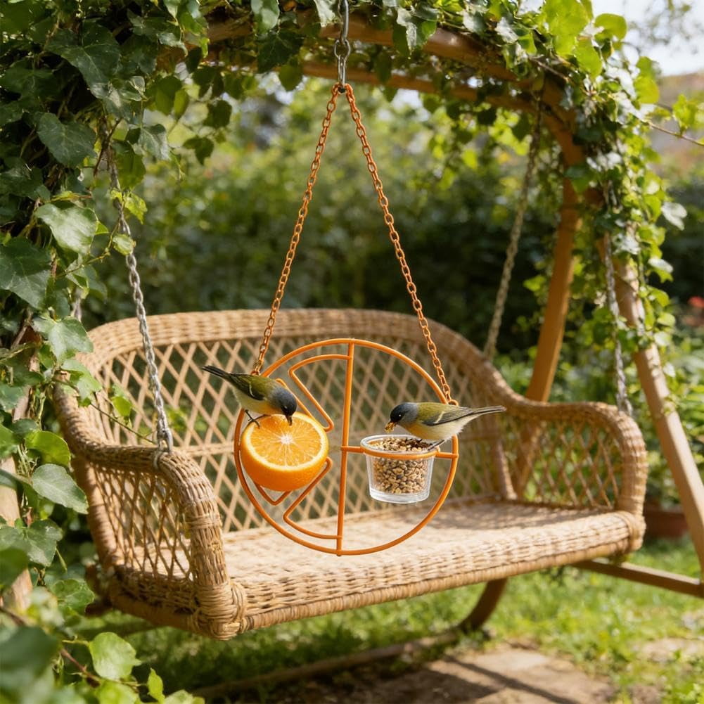 Metal Oriole Bird Feeder for Outdoors, Orange Fruit & Jelly Hanging Station with Glass Cup, Rust-Proof Wild Bird Feeders for Yard Garden (k)