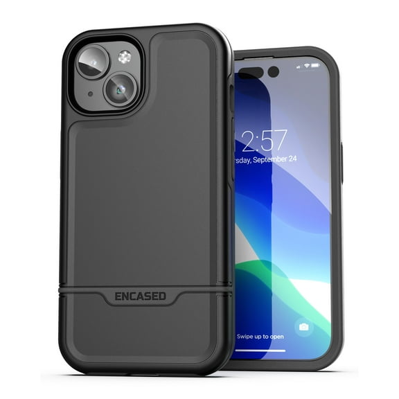 Encased Rebel Designed for iPhone 15 Plus Phone Case, Protective Heavy Duty Cover (Black)