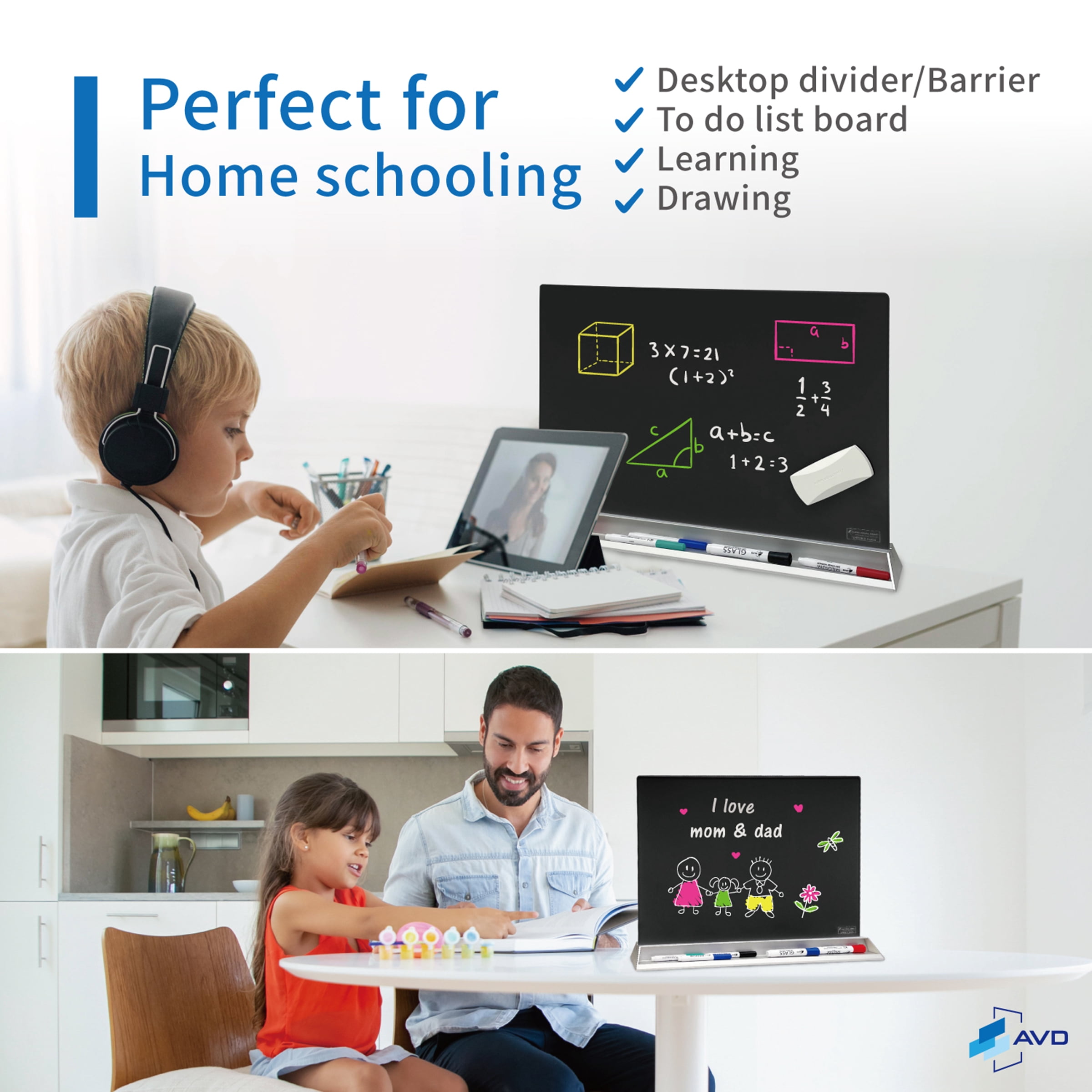 Audio-Visual Direct Magnetic Desktop Memo White Board for Reception & Office (Divider, Black)