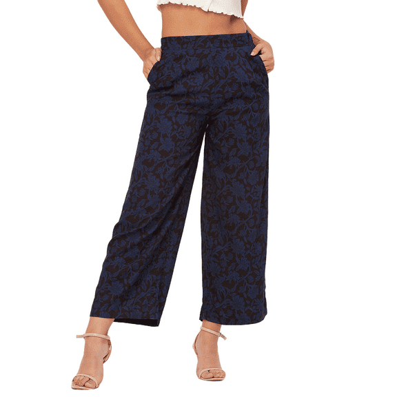 Moomaya Printed Palazzo Pants For Women, Loose Fit Elastic Waist Pajamas