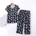 thumbnail image 2 of GAQLIVE Women's XL Short Sleeve Top and Capri Pants Matching Pajama Set, Black, 2 of 6