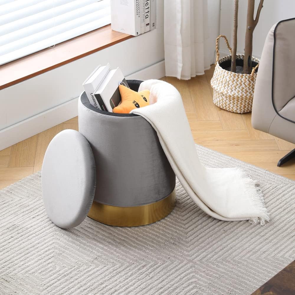 Mxfurhawa Velvet Storage Ottoman Multipurpose Footrest Stool for Living Room & Bedroom（Grey）