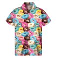 thumbnail image 5 of Camisa con estampado 3D de galletas y donas de chocolate para hombre, camisas hawaianas de verano, blusa hawaiana con solapa de calle, botones, mangas cortas, 5 of 5