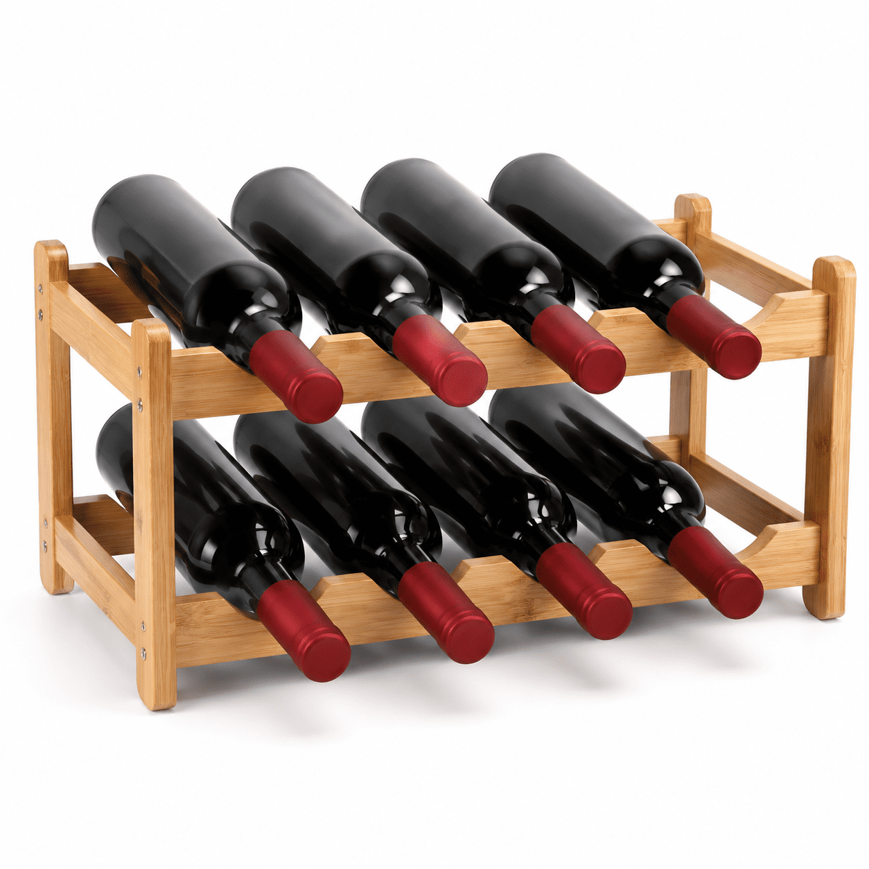 Wine Rack 8 Bottle 2-Tier Eco-Friendly Bamboo Wine Storage Easy-Assembly Space-Saving for Wine Lovers Kitchen Wine Organizer for Countertop Pantry Home Room Decor Bar