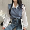 thumbnail image 2 of Blusa de estilo coreano para mujer, blusa falsa de dos piezas con cuello tipo Polo, Tops Y2k, ropa de calle holgada para jóvenes, camisa elegante, 2 of 5