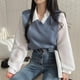thumbnail image 2 of Blusa de estilo coreano para mujer, blusa falsa de dos piezas con cuello tipo Polo, Tops Y2k, ropa de calle holgada para jóvenes, camisa elegante, 2 of 5