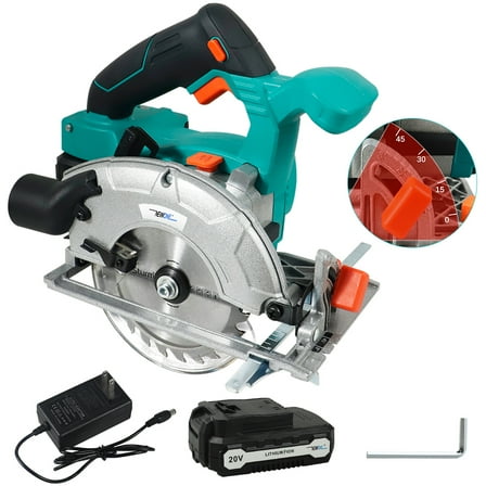NEWONE 20V Cordless Circular Saw 5000RPM Rotating Speed 5 inch Blade Adjustable Cutting Depth 45°/90° with 2.0Ah Battery and Charger Brushless Circular Saw