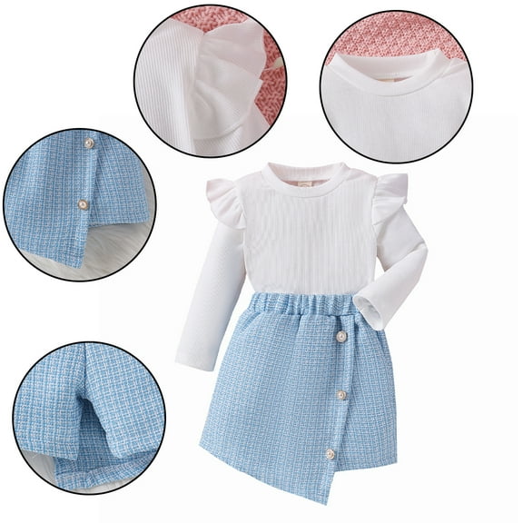 Godderr 2Pcs Kids Baby Girls Fashion Clothes Dress Outfit,High Neck T-Shirt Tops 6M-5Y Toddler Newborn Spring Fall Winter Long Sleeve Pullover Solid Color Top Mini Skirt Hat