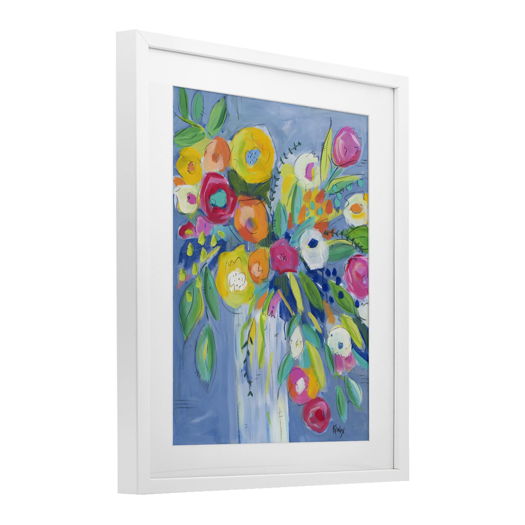 Stupell Industries Cheerful Blossom Energy White Framed Print Under Glass, design by Krinlox