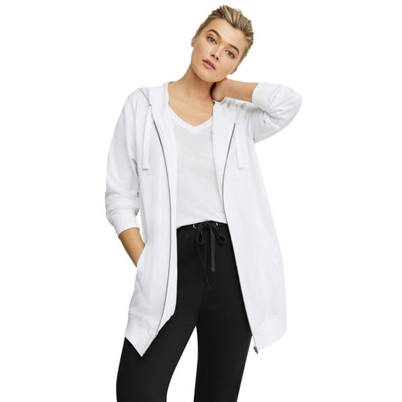 Ellos Women's Plus Size Long Zip Front Hoodie French Terry Long Oversized Lightweight Jacket