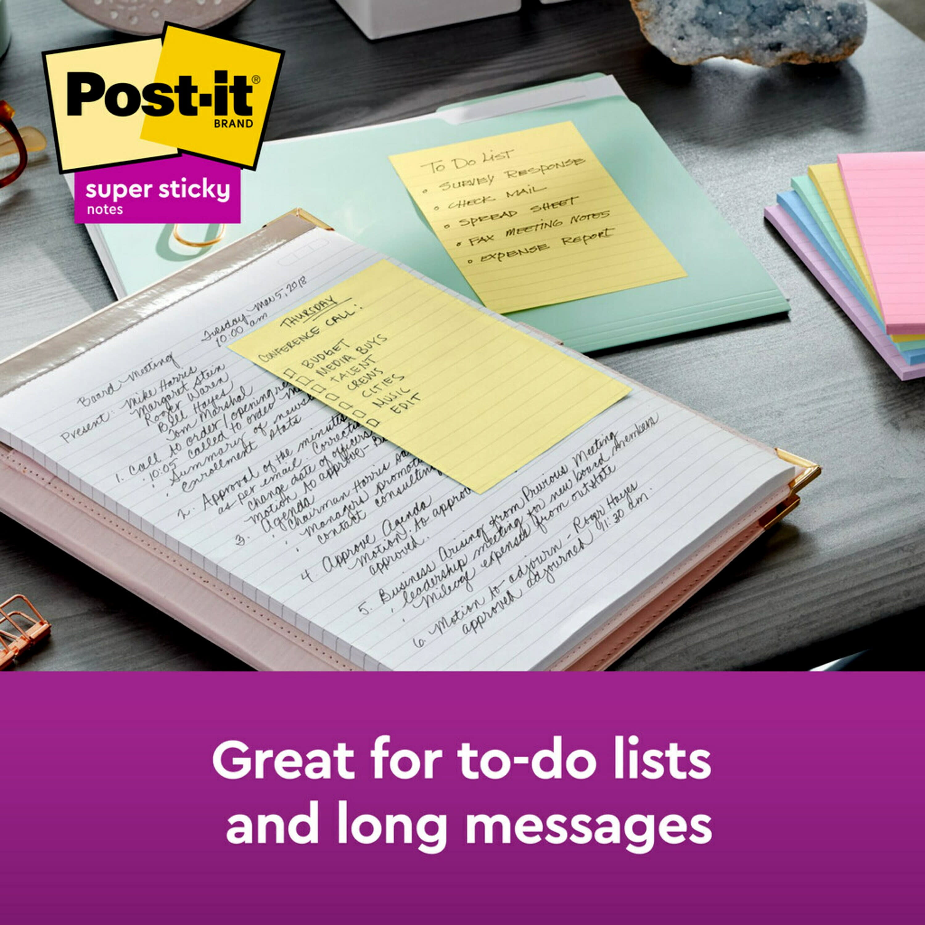 Post-It® Sticky Notes w/ Lines (Yellow, 4 x 6) - 5/Pack