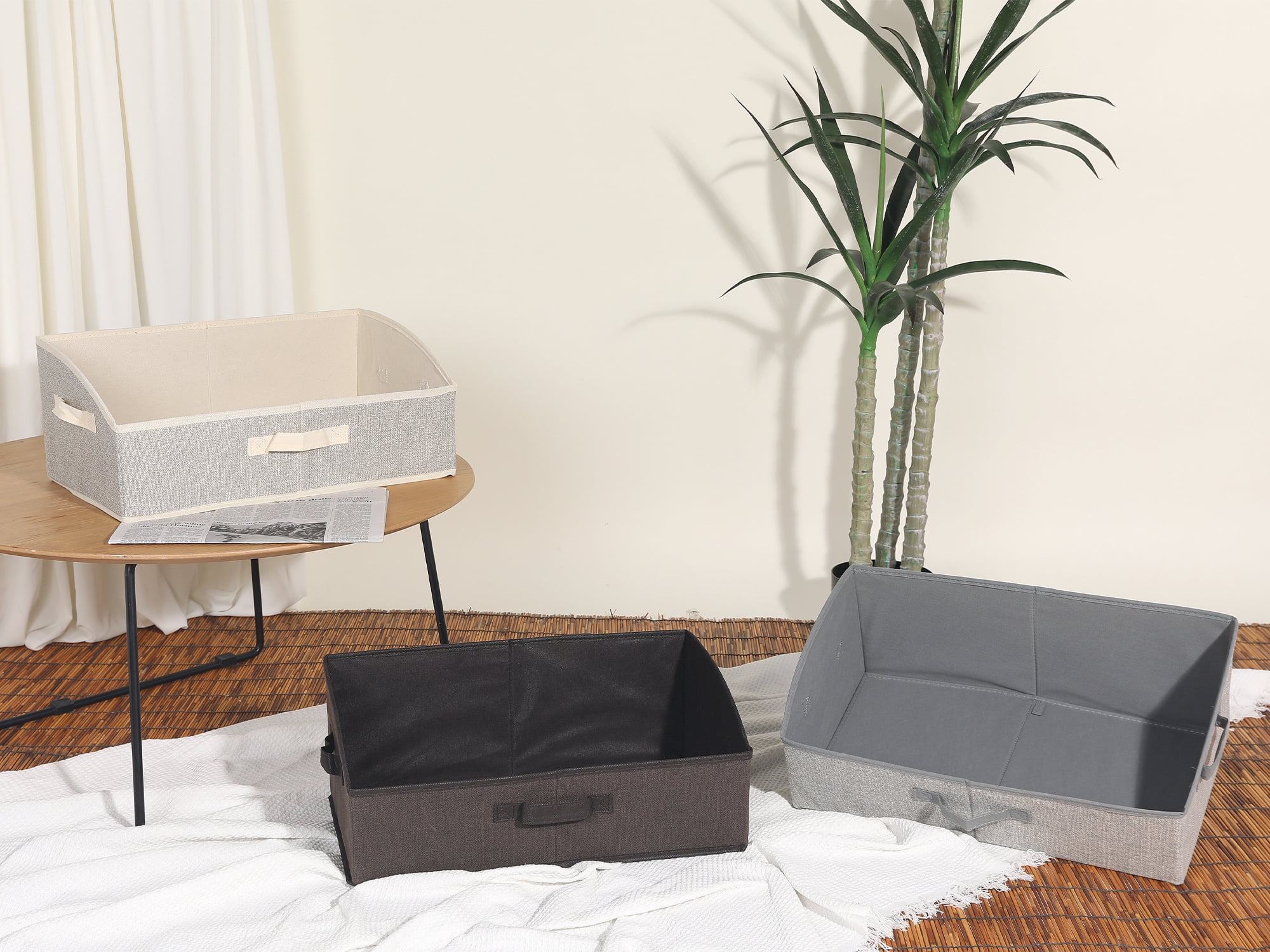 Unique Bargains Trapezoidal Storage Bin Cube with Handles Collapsible Storage Basket Grey