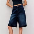 thumbnail image 2 of SONXAHE Women's High Waist Denim Shorts Raw Hem Street Daily Knee Length Jorts, 2 of 5