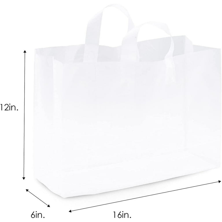 Frosted Plastic Shopping Bags with Handles, 16x6x12 / White / 100 pcs.