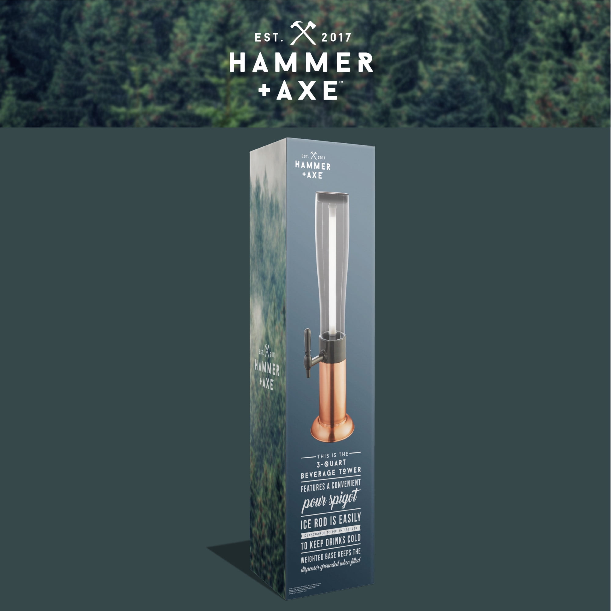 Hammer + Axe Drink Dispenser with Pro-Pour Tap, Freeze Tube, Bottle Opener, Alcohol Beer & Liquor Beverage Dispenser, Easy Clean, Portable, Home Bar