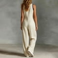 thumbnail image 5 of VBVC Women's Sleeveless V-Neck Wide Leg Jumpsuit, Summer Zipper Palazzo Pants For Women, Ladies' Stand Collar Boho One Piece Outfit with Pockets,Beige,S-2XL, 5 of 6